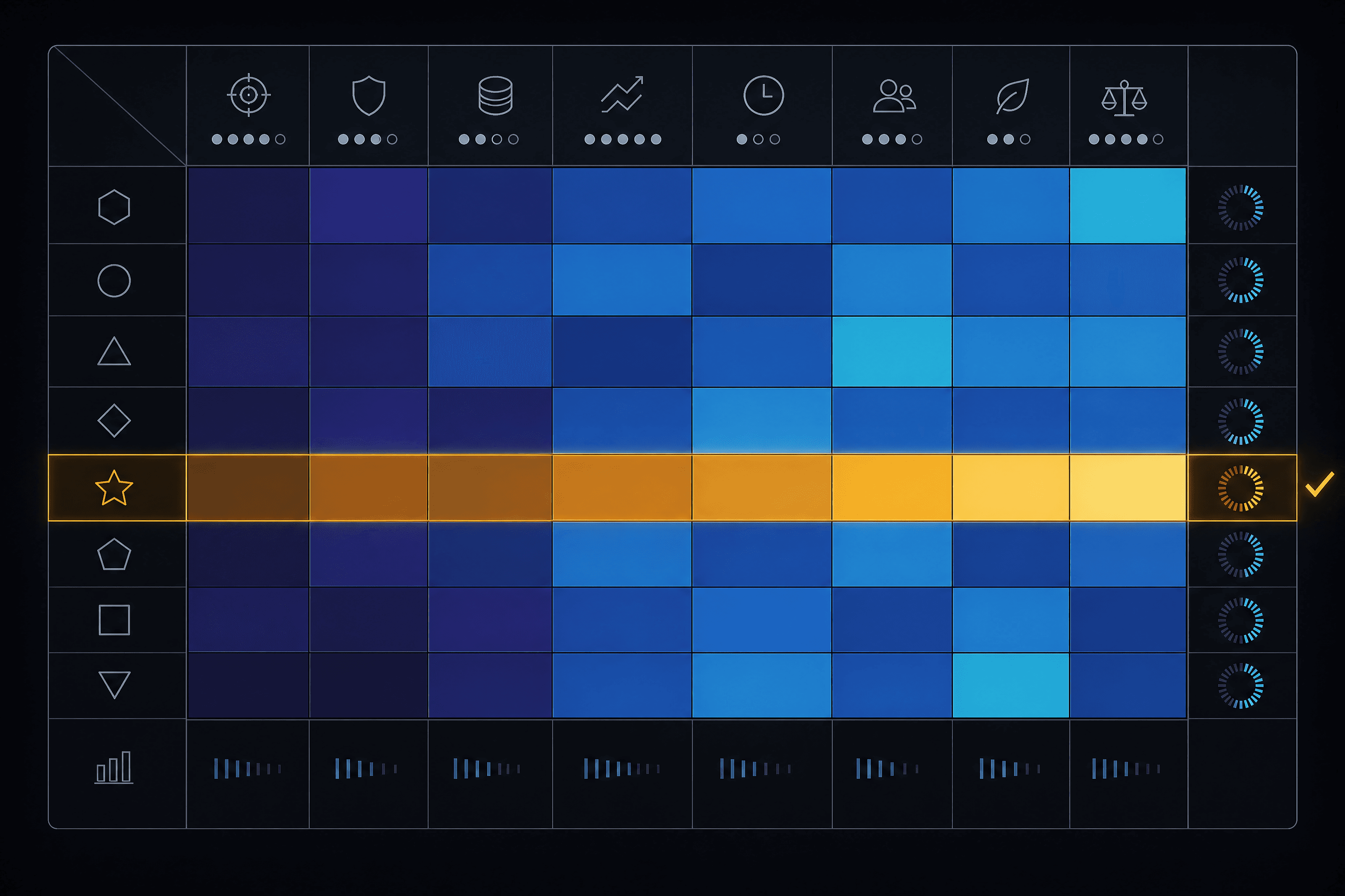 Weighted decision matrix with a highlighted winning option